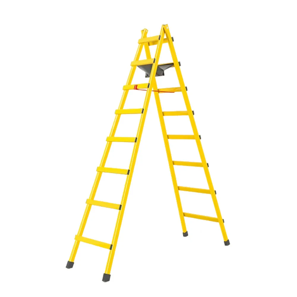 GROVIA 7/8/9-Step Carbon Steel Walking Ladder - Built-in Canvas Tool Bag, Stable Structure - Yellow - Image 6