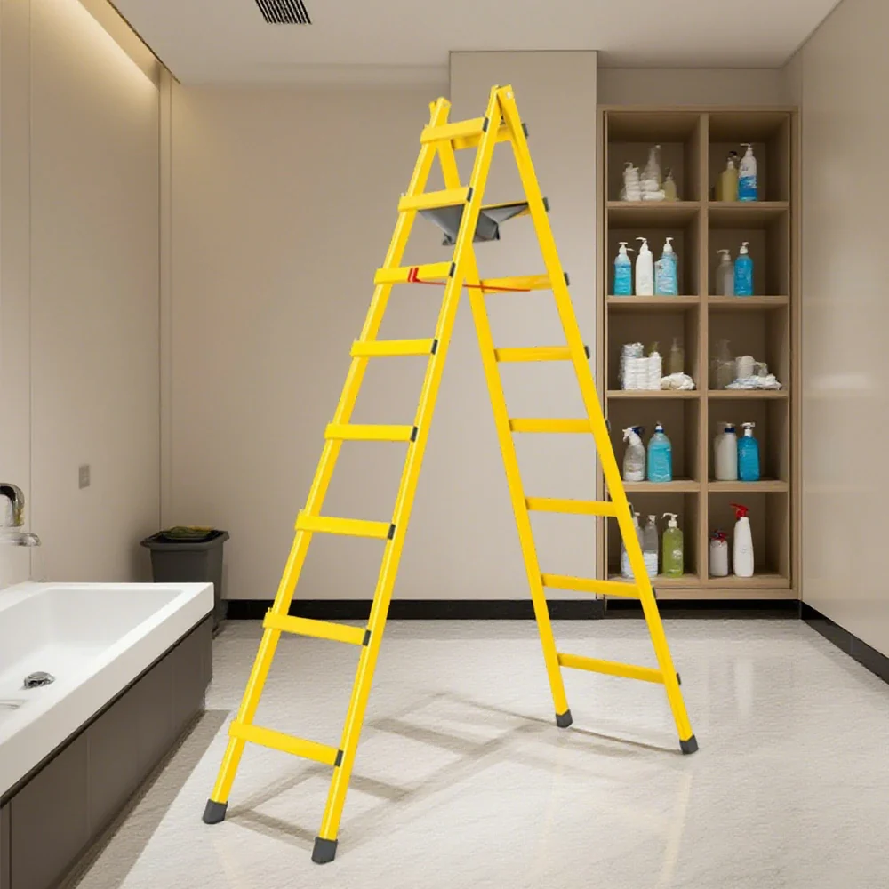 GROVIA 7/8/9-Step Carbon Steel Walking Ladder - Built-in Canvas Tool Bag, Stable Structure - Yellow - Image 7
