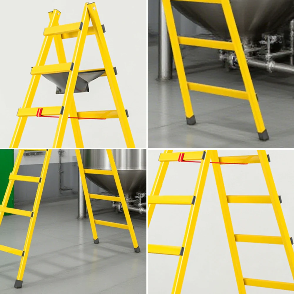 GROVIA 7/8/9-Step Carbon Steel Walking Ladder - Built-in Canvas Tool Bag, Stable Structure - Yellow - Image 8