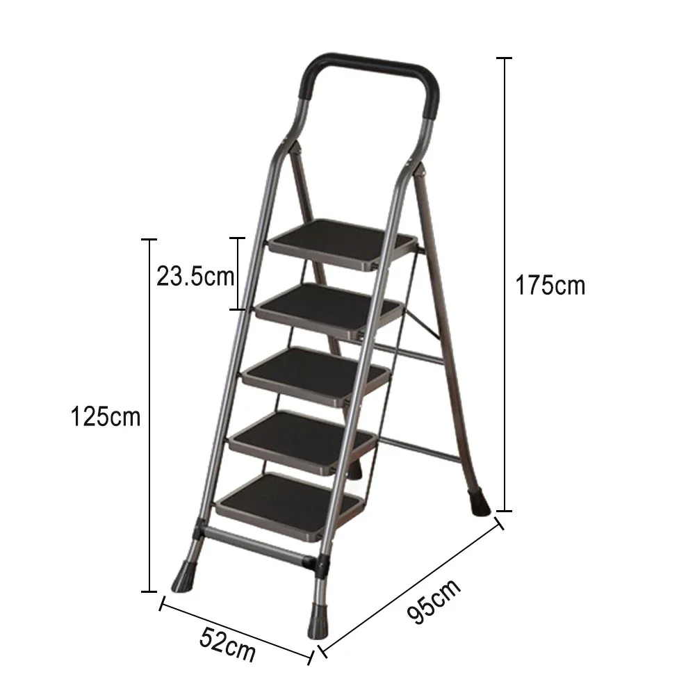 GROVIA 4/5/6-Step Carbon Steel Folding Ladder - 7cm Slim Design, 26cm Wide Non-Slip Pedal, Anti-Slip Feet - Gray - Image 10