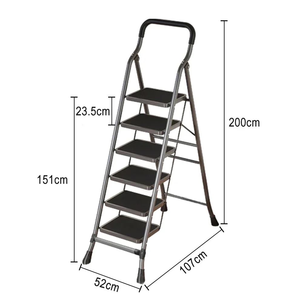 GROVIA 4/5/6-Step Carbon Steel Folding Ladder - 7cm Slim Design, 26cm Wide Non-Slip Pedal, Anti-Slip Feet - Gray - Image 15