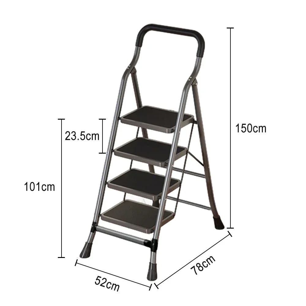 GROVIA 4/5/6-Step Carbon Steel Folding Ladder - 7cm Slim Design, 26cm Wide Non-Slip Pedal, Anti-Slip Feet - Gray - Image 5