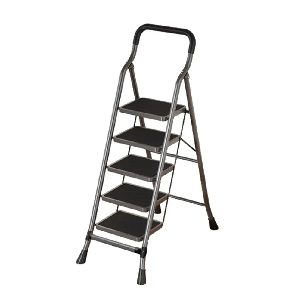 GROVIA 4/5/6-Step Carbon Steel Folding Ladder - 7cm Slim Design, 26cm Wide Non-Slip Pedal, Anti-Slip Feet - Gray - Image 6