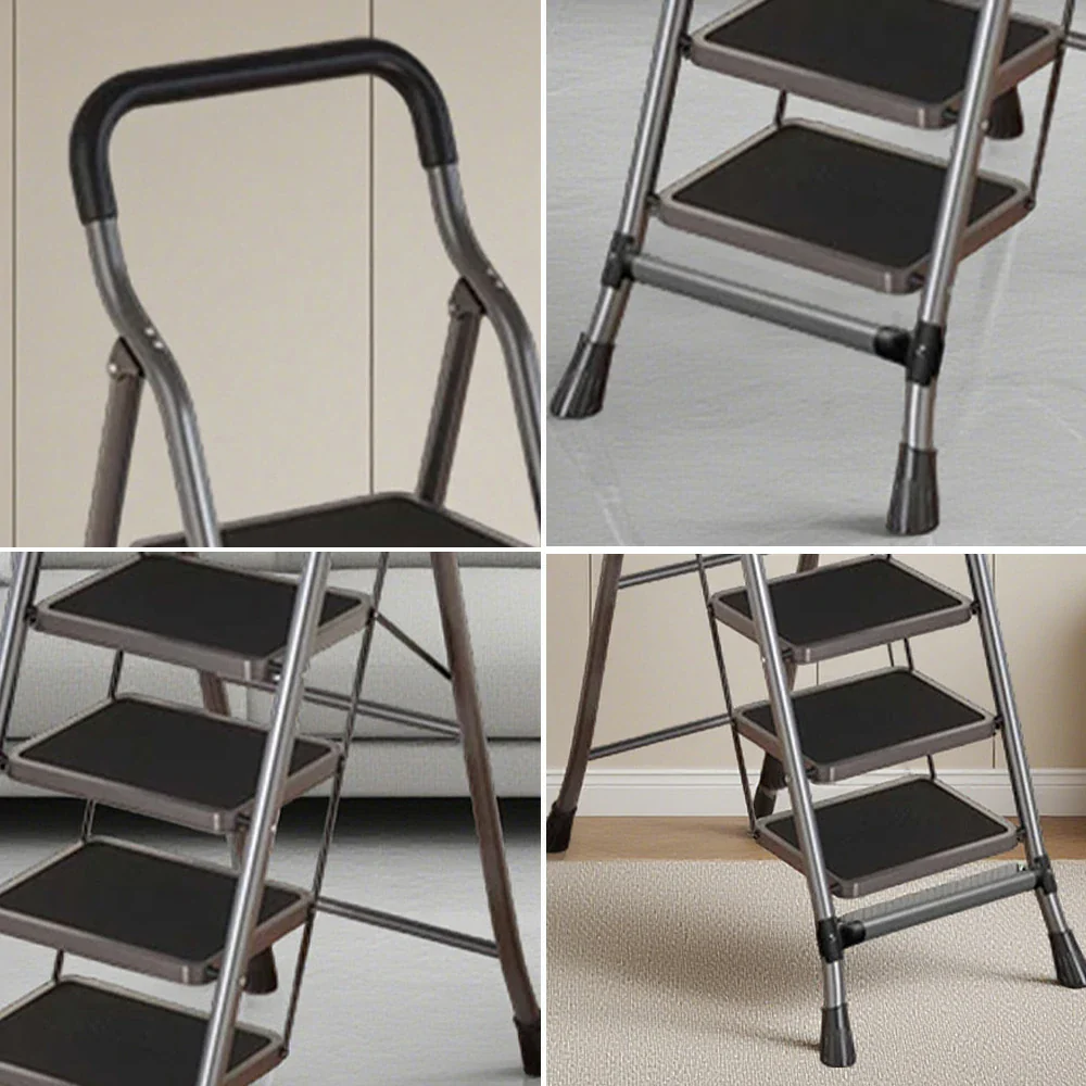 GROVIA 4/5/6-Step Carbon Steel Folding Ladder - 7cm Slim Design, 26cm Wide Non-Slip Pedal, Anti-Slip Feet - Gray - Image 8