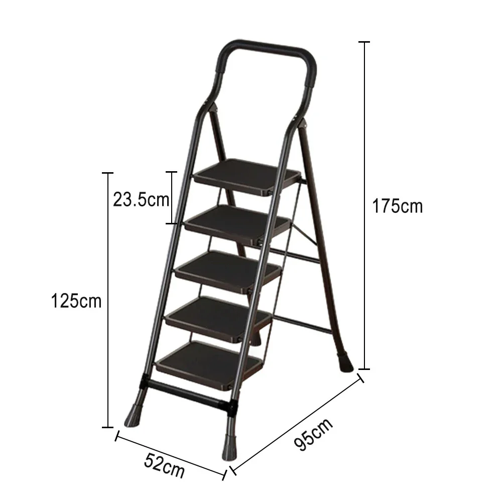 GROVIA 4/5/6-Step Carbon Steel Folding Ladder - 7cm Slim Design, 26cm Wide Non-Slip Pedal, Anti-Slip Feet - Black - Image 10