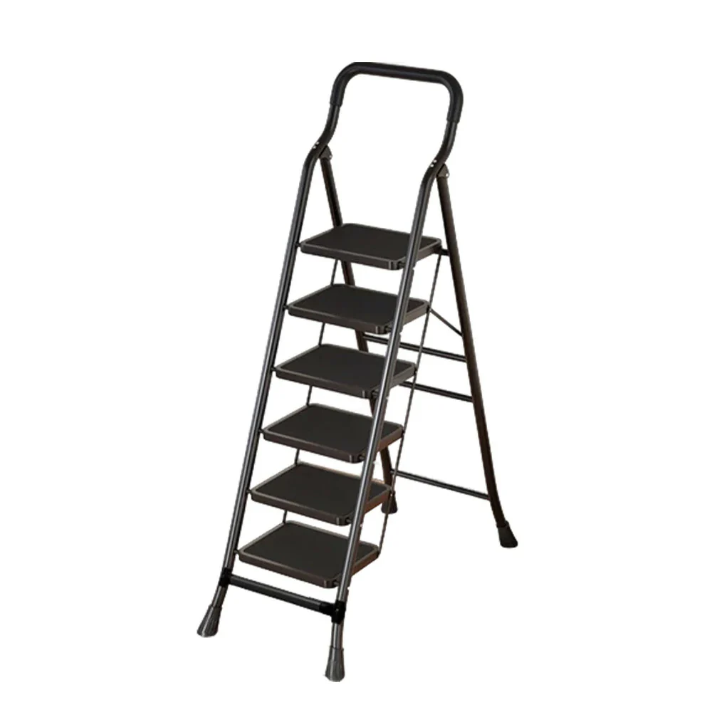 GROVIA 4/5/6-Step Carbon Steel Folding Ladder - 7cm Slim Design, 26cm Wide Non-Slip Pedal, Anti-Slip Feet - Black - Image 11