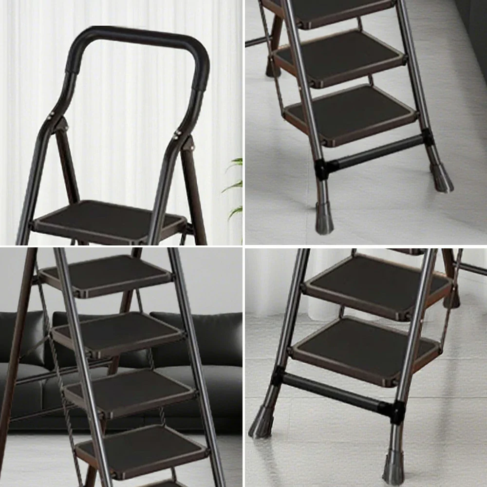 GROVIA 4/5/6-Step Carbon Steel Folding Ladder - 7cm Slim Design, 26cm Wide Non-Slip Pedal, Anti-Slip Feet - Black - Image 13
