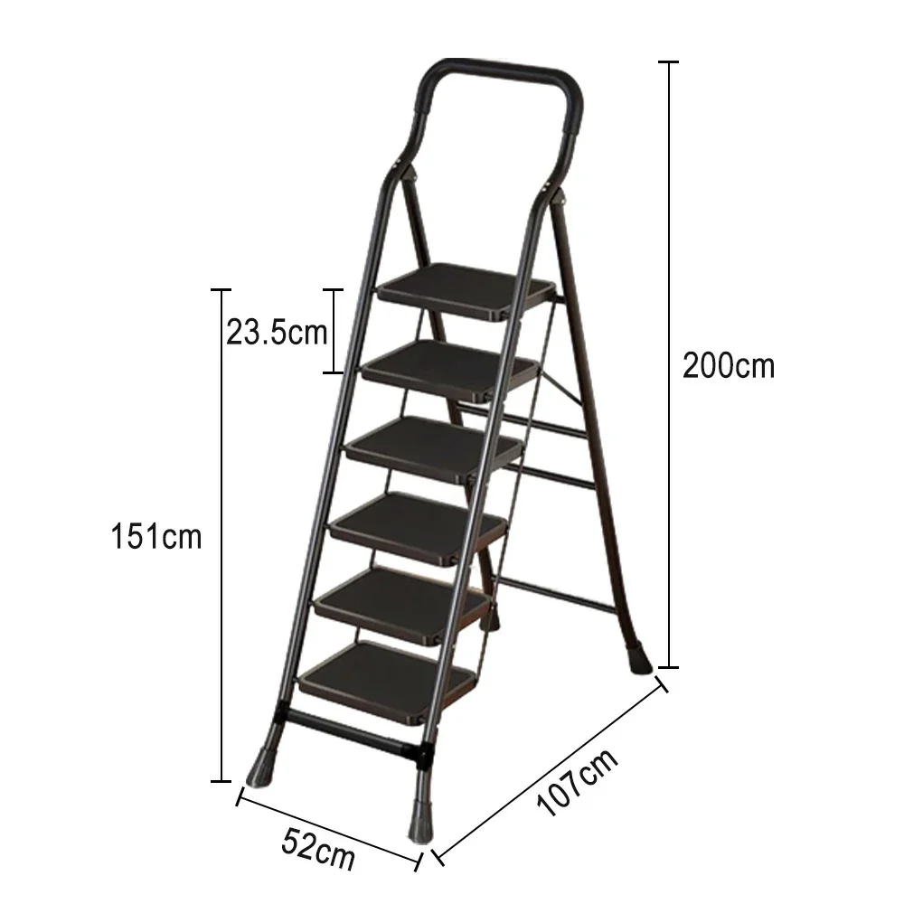 GROVIA 4/5/6-Step Carbon Steel Folding Ladder - 7cm Slim Design, 26cm Wide Non-Slip Pedal, Anti-Slip Feet - Black - Image 15