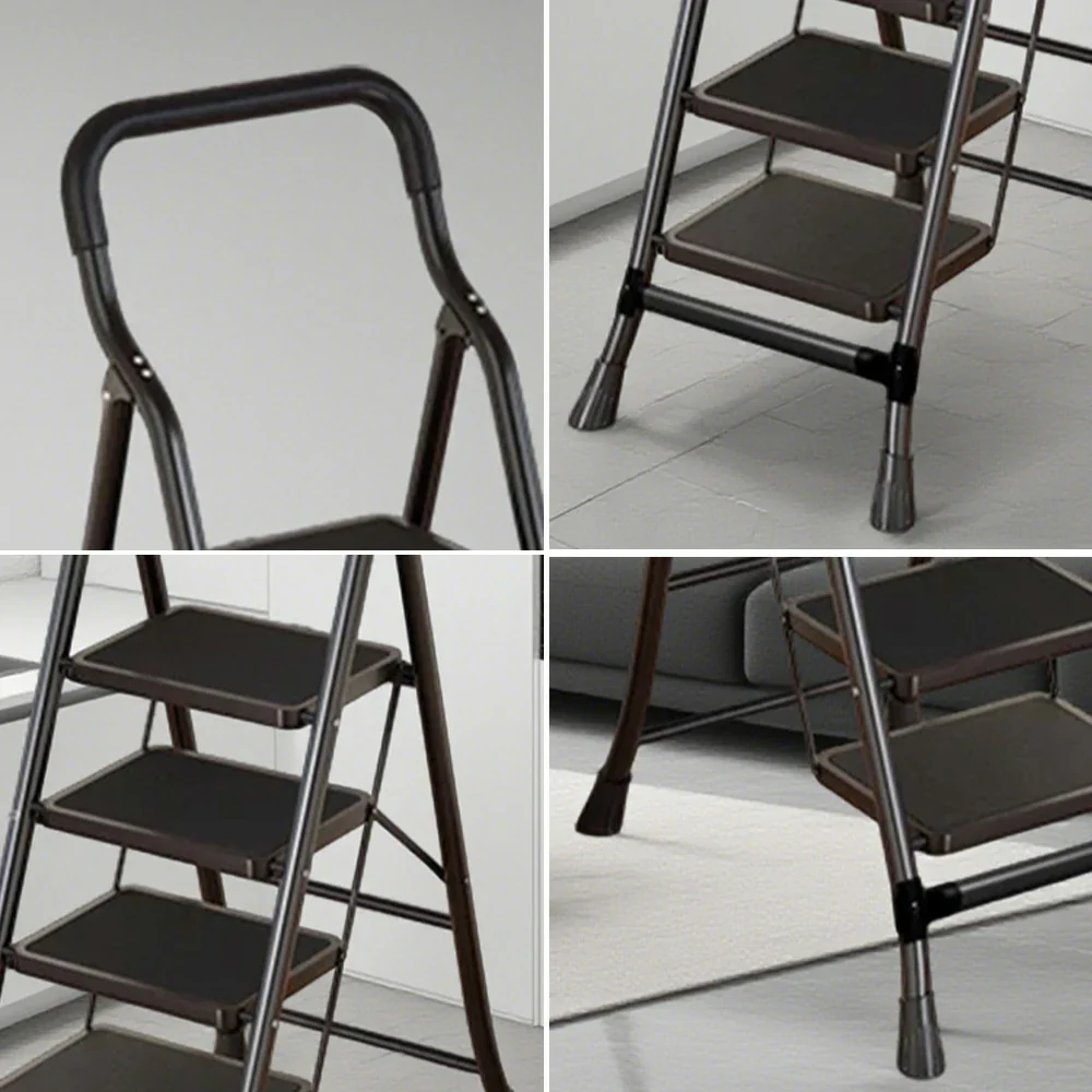 GROVIA 4/5/6-Step Carbon Steel Folding Ladder - 7cm Slim Design, 26cm Wide Non-Slip Pedal, Anti-Slip Feet - Black - Image 3