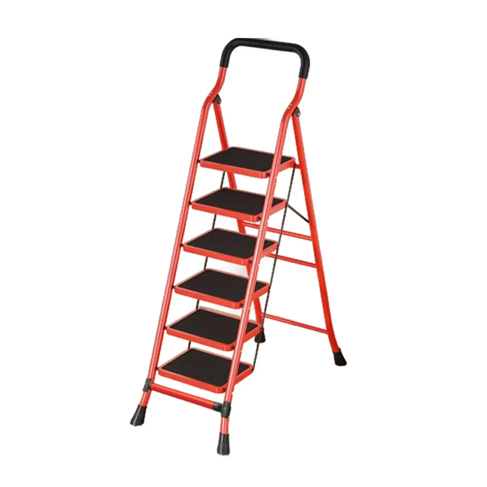 GROVIA 4/5/6-Step Carbon Steel Slim Folding Ladder - 7cm Thick, 26cm Non-Slip Pedal, Stable Anti-Slip Feet - Red - Image 11