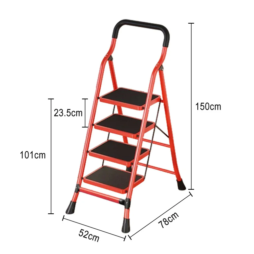 GROVIA 4/5/6-Step Carbon Steel Slim Folding Ladder - 7cm Thick, 26cm Non-Slip Pedal, Stable Anti-Slip Feet - Red - Image 5