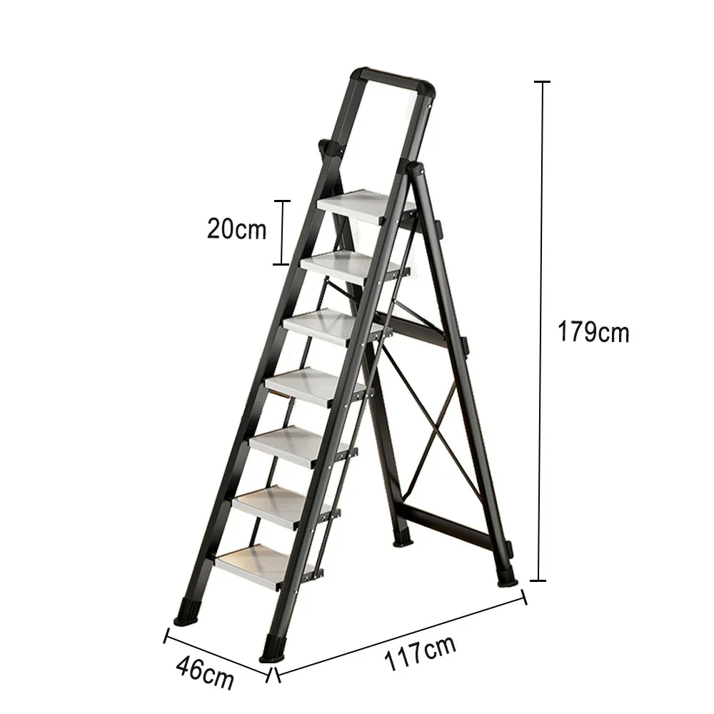 GROVIA 7/8/9 Step Carbon Steel Folding Ladder - 150kg Capacity, Foldable to 5cm, Anti-Slip Base - Black - Image 5