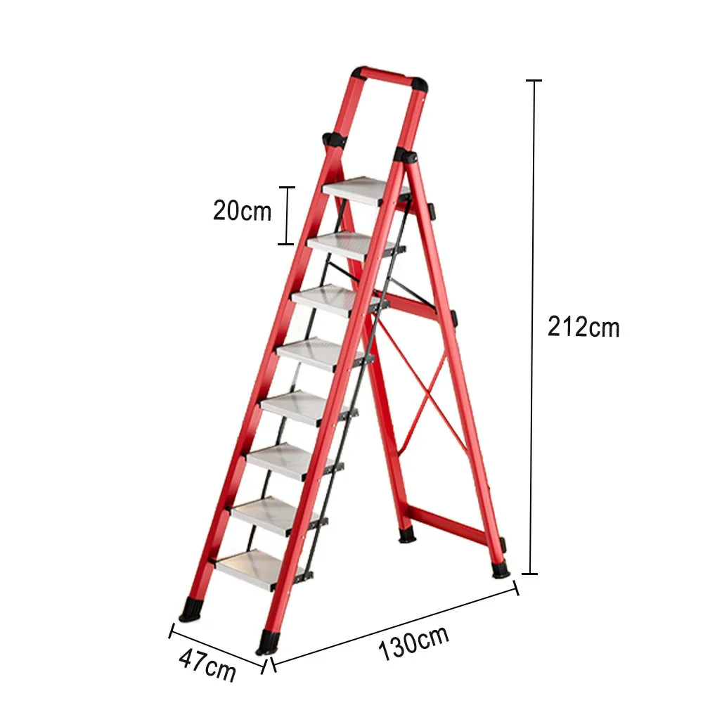 GROVIA 7/8/9 Step Carbon Steel Folding Ladder - 150kg Capacity, Foldable to 5cm, Anti-Slip Base - Red - Image 10