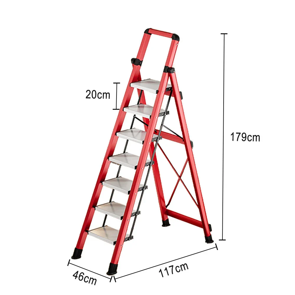 GROVIA 7/8/9 Step Carbon Steel Folding Ladder - 150kg Capacity, Foldable to 5cm, Anti-Slip Base - Red - Image 5