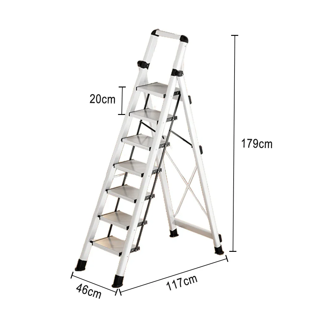 GROVIA 7/8/9 Step Carbon Steel Folding Ladder - 150kg Capacity, Foldable to 5cm, Anti-Slip Base - White - Image 5