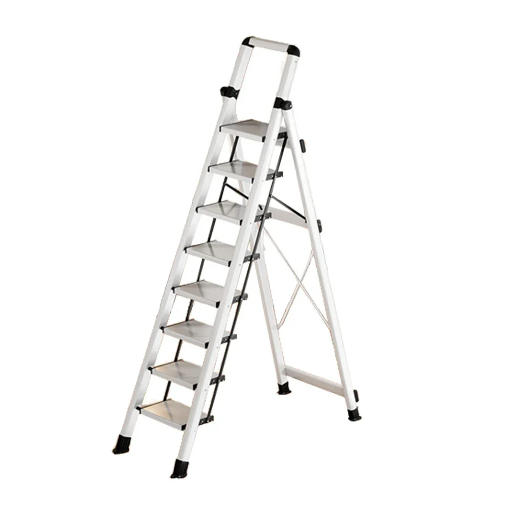 GROVIA 7/8/9 Step Carbon Steel Folding Ladder - 150kg Capacity, Foldable to 5cm, Anti-Slip Base - White - Image 6