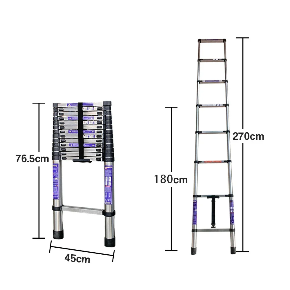 GROVIA Stainless Steel Telescopic Ladder 6/7/8 Step - Anti-Slip Base, Reinforced Frame, Foldable & Portable Design - Image 15