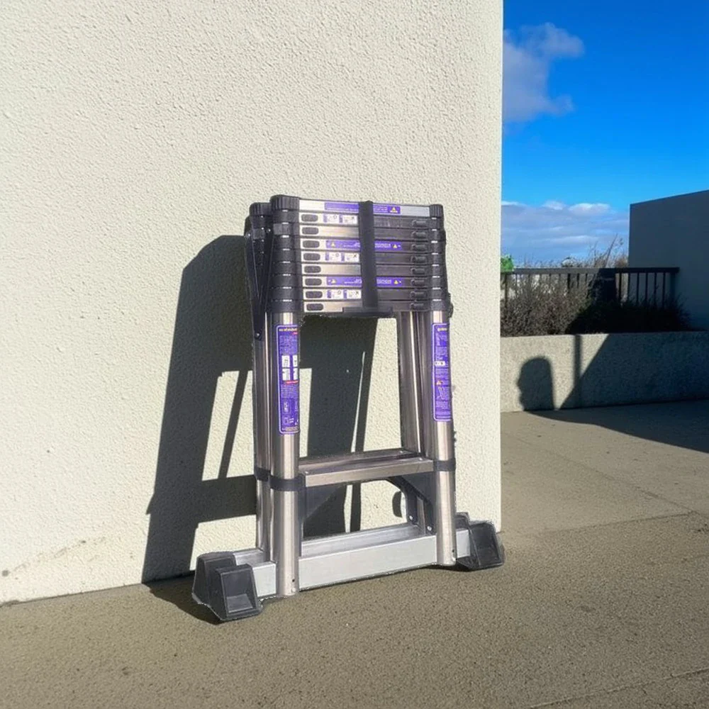GROVIA Stainless Steel A-Frame Telescopic Ladder 7/10 Step - Heavy-Duty, Anti-Slip, Foldable & Space-Saving Design - Image 9