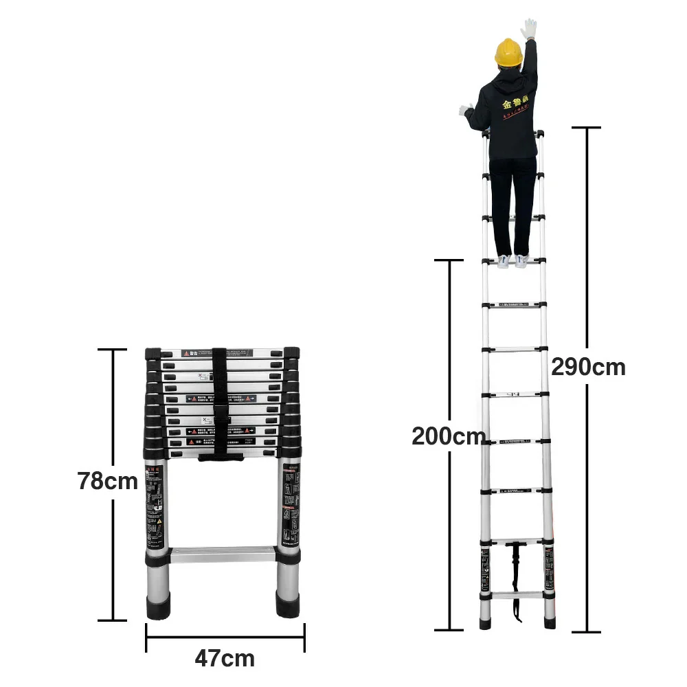 GROVIA Aluminium Telescopic Ladder 10/11 Step - Lightweight, Anti-Slip Base, Foldable & Space-Saving Design - Image 10