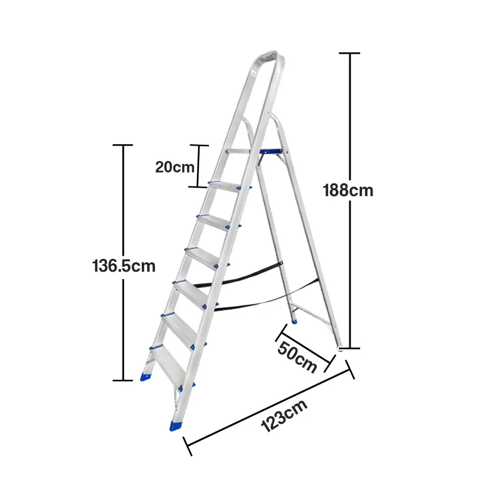 GROVIA Aluminium Step Ladder with Handrail 6/7 Step - Wide Anti-Slip Pedals, Foldable & Space-Saving Design - Image 10