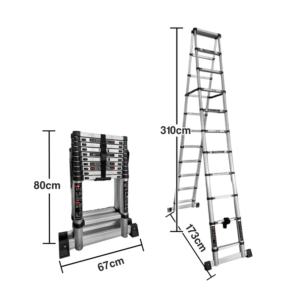 GROVIA Aluminium A-Frame Telescopic Ladder 10/11/12 Step - Heavy-Duty, Anti-Slip, Foldable & Space-Saving Design - Image 10