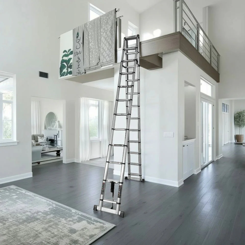 GROVIA Aluminium A-Frame Telescopic Ladder 10/11/12 Step - Heavy-Duty, Anti-Slip, Foldable & Space-Saving Design - Image 12