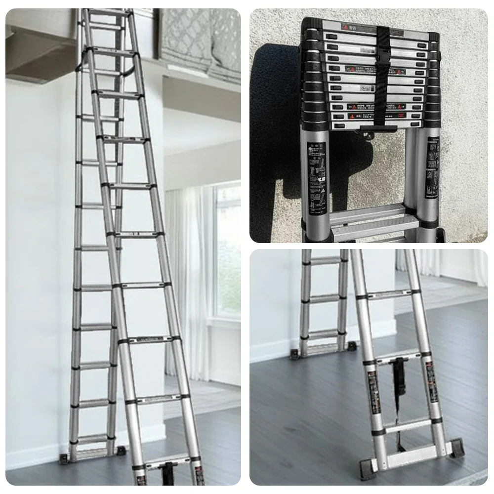 GROVIA Aluminium A-Frame Telescopic Ladder 10/11/12 Step - Heavy-Duty, Anti-Slip, Foldable & Space-Saving Design - Image 13