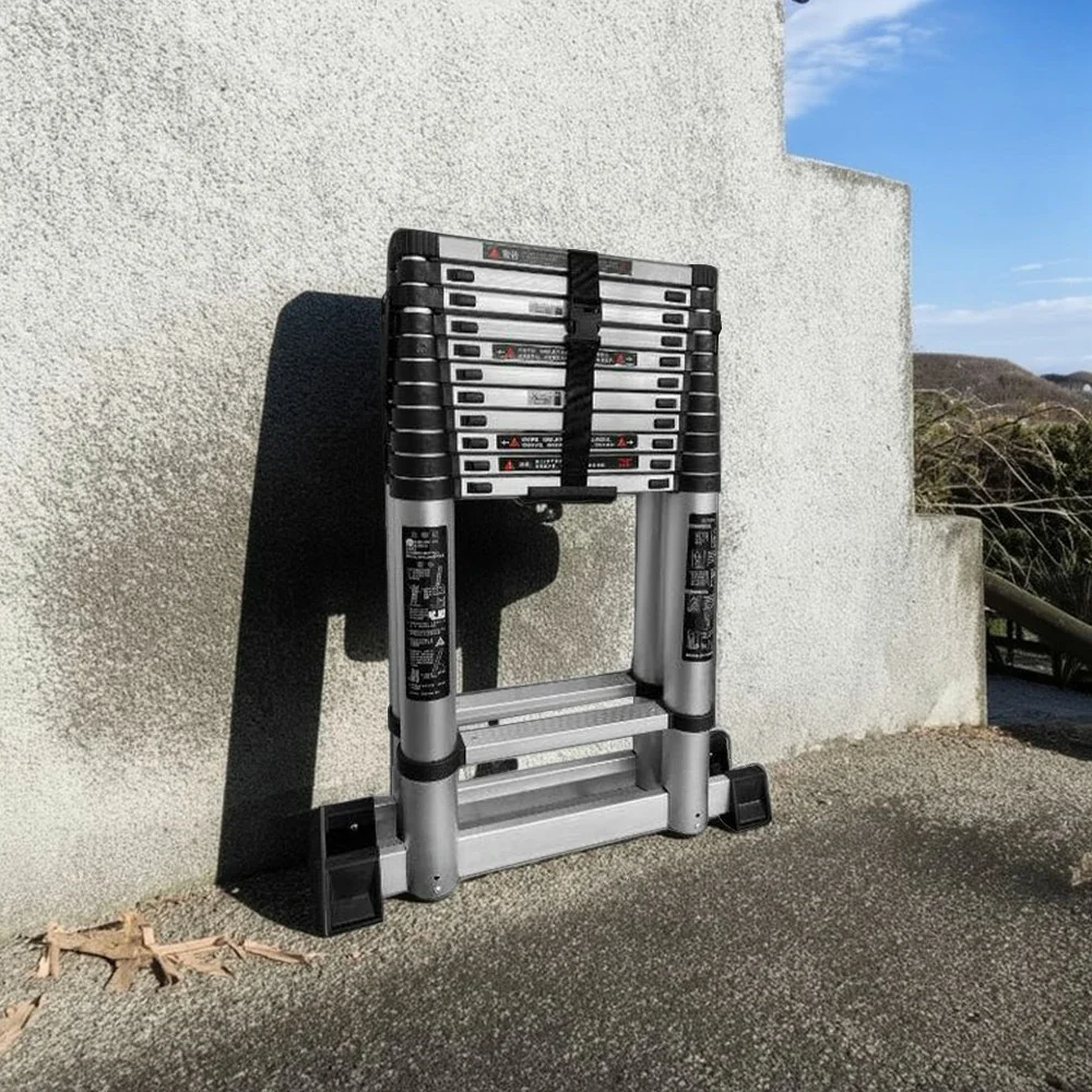 GROVIA Aluminium A-Frame Telescopic Ladder 10/11/12 Step - Heavy-Duty, Anti-Slip, Foldable & Space-Saving Design - Image 14