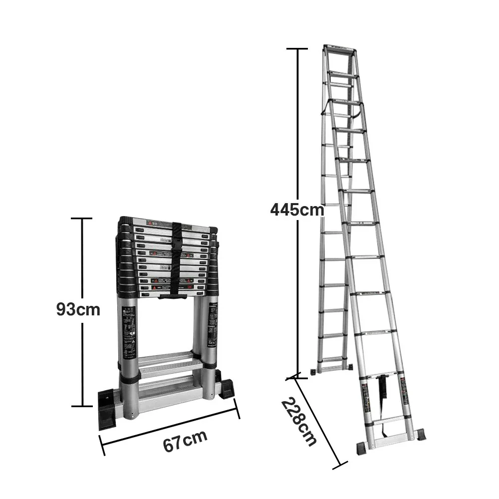 GROVIA Aluminium A-Frame Telescopic Ladder 10/11/12 Step - Heavy-Duty, Anti-Slip, Foldable & Space-Saving Design - Image 15