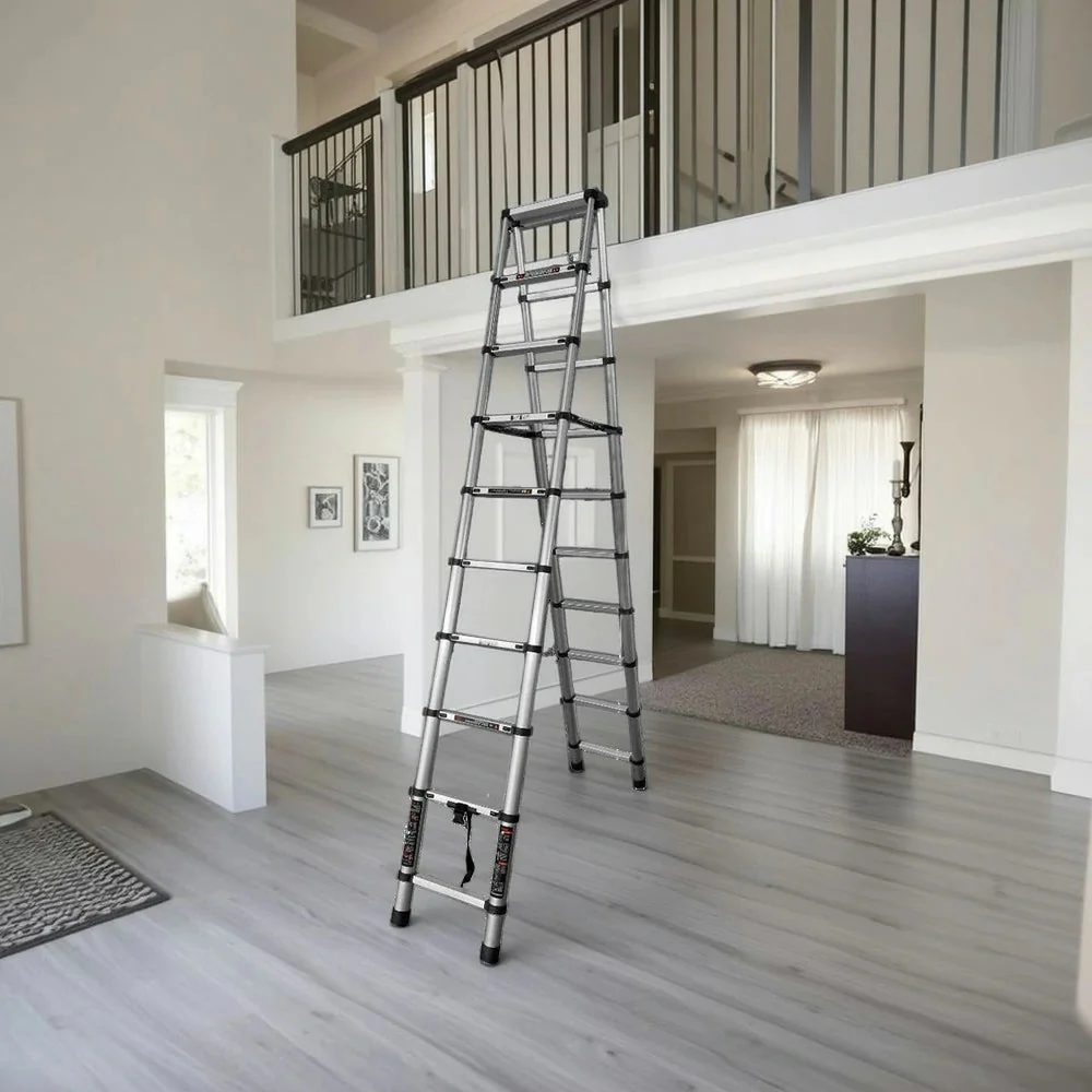 GROVIA Aluminium A-Frame Telescopic Ladder 10/11/12 Step - Heavy-Duty, Anti-Slip, Foldable & Space-Saving Design - Image 2