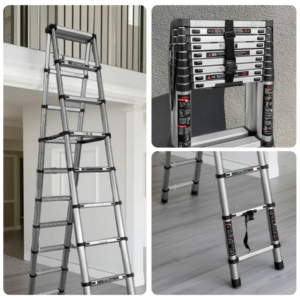 GROVIA Aluminium A-Frame Telescopic Ladder 10/11/12 Step - Heavy-Duty, Anti-Slip, Foldable & Space-Saving Design - Image 3