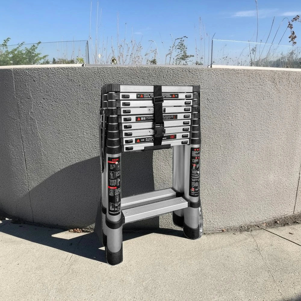 GROVIA Aluminium A-Frame Telescopic Ladder 10/11/12 Step - Heavy-Duty, Anti-Slip, Foldable & Space-Saving Design - Image 4