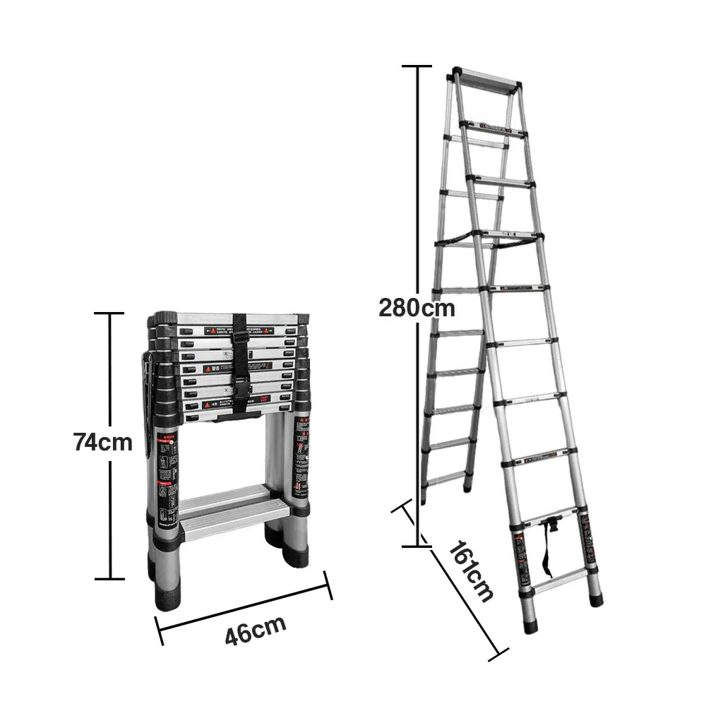GROVIA Aluminium A-Frame Telescopic Ladder 10/11/12 Step - Heavy-Duty, Anti-Slip, Foldable & Space-Saving Design - Image 5