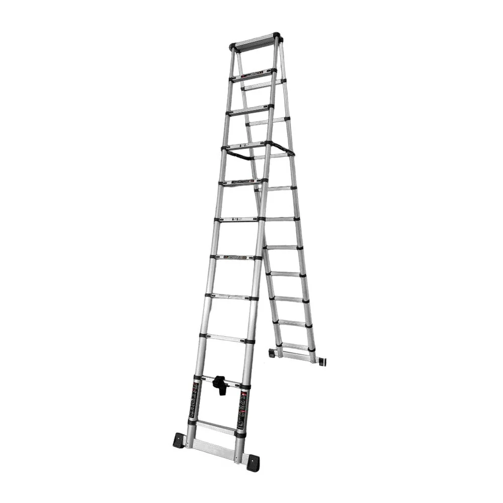 GROVIA Aluminium A-Frame Telescopic Ladder 10/11/12 Step - Heavy-Duty, Anti-Slip, Foldable & Space-Saving Design - Image 6