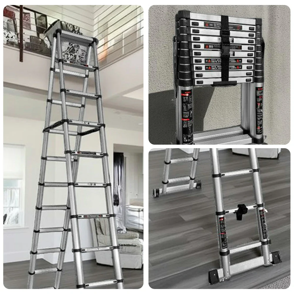 GROVIA Aluminium A-Frame Telescopic Ladder 10/11/12 Step - Heavy-Duty, Anti-Slip, Foldable & Space-Saving Design - Image 8