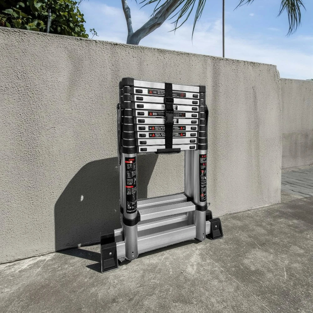 GROVIA Aluminium A-Frame Telescopic Ladder 10/11/12 Step - Heavy-Duty, Anti-Slip, Foldable & Space-Saving Design - Image 9