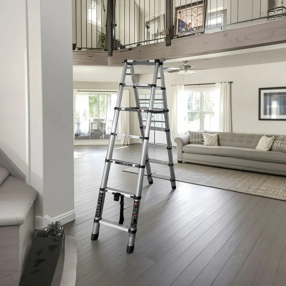 GROVIA Aluminium A-Frame Telescopic Ladder 6/7/9 Step - Heavy-Duty, Anti-Slip, Foldable & Space-Saving Design - Image 7