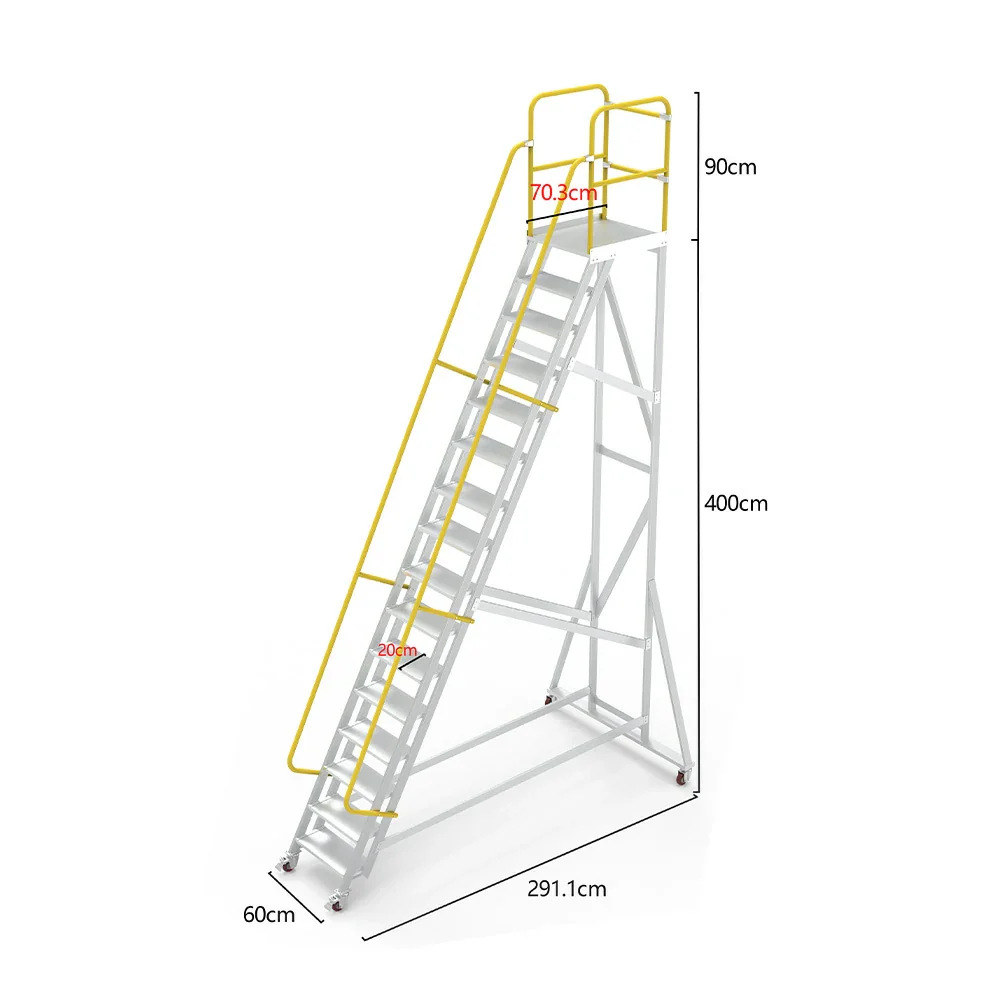 GROVIA Aluminium Platform Ladder 14/16/18 Step - Heavy-Duty Safety Rail, Anti-Slip Steps & Lockable Wheels - Image 10