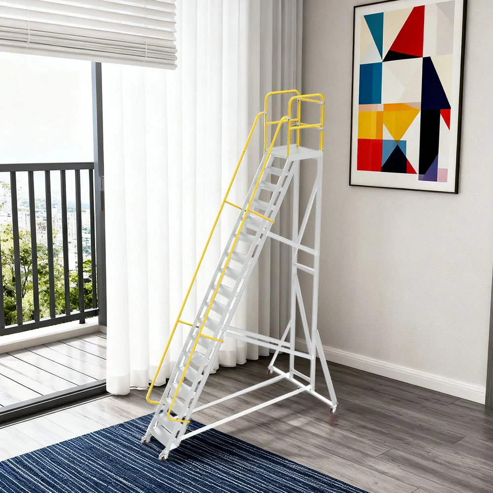 GROVIA Aluminium Platform Ladder 14/16/18 Step - Heavy-Duty Safety Rail, Anti-Slip Steps & Lockable Wheels - Image 12