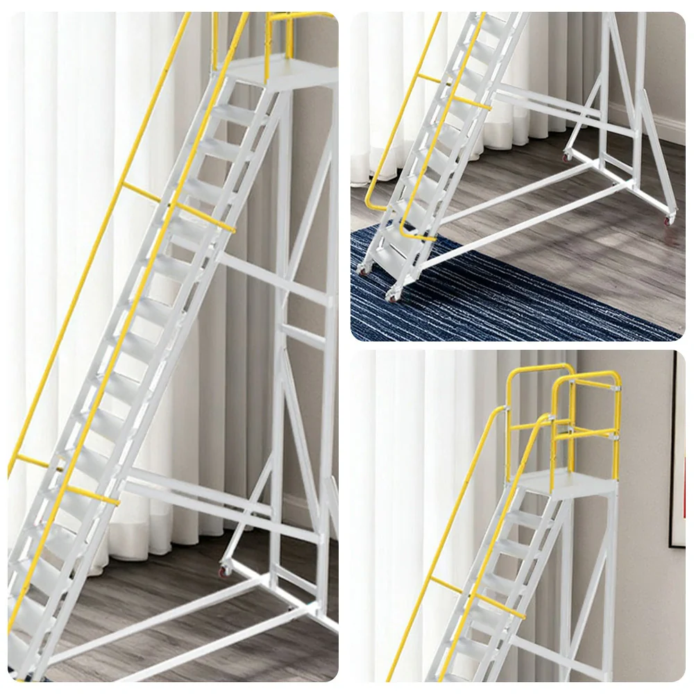 GROVIA Aluminium Platform Ladder 14/16/18 Step - Heavy-Duty Safety Rail, Anti-Slip Steps & Lockable Wheels - Image 13