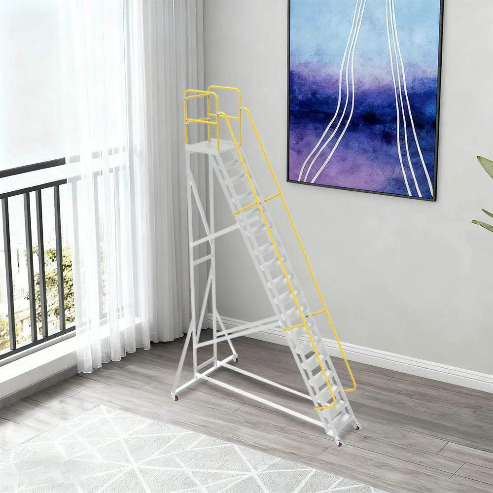 GROVIA Aluminium Platform Ladder 14/16/18 Step - Heavy-Duty Safety Rail, Anti-Slip Steps & Lockable Wheels - Image 14