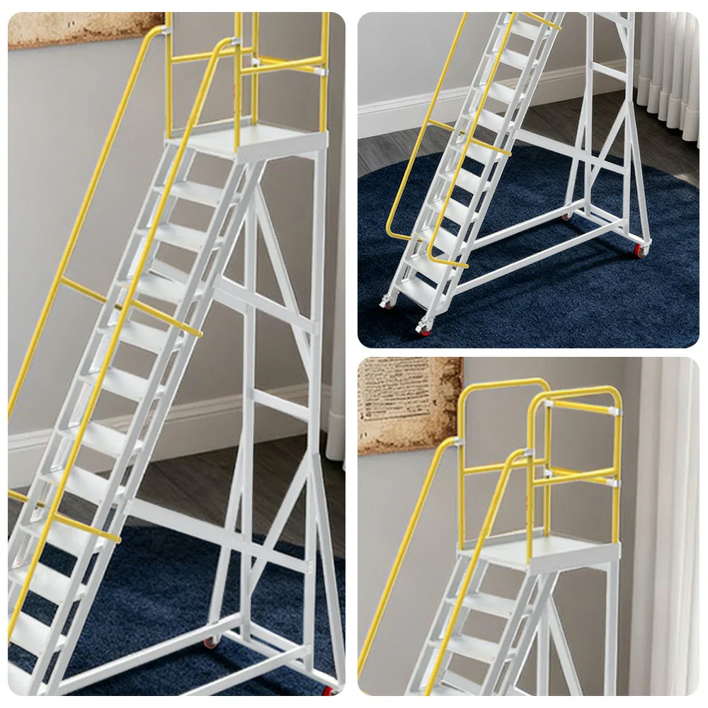 GROVIA Aluminium Platform Ladder 14/16/18 Step - Heavy-Duty Safety Rail, Anti-Slip Steps & Lockable Wheels - Image 3