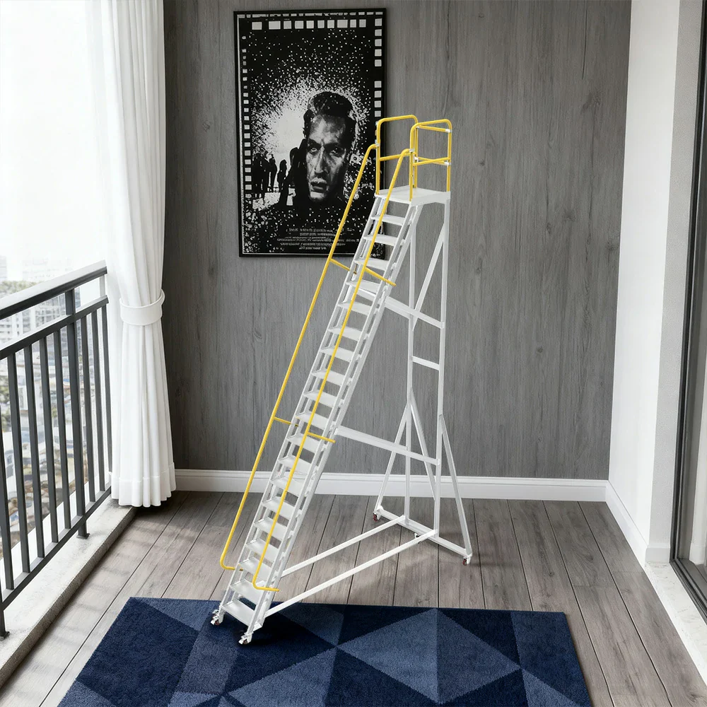 GROVIA Aluminium Platform Ladder 20 Step - Heavy-Duty Safety Rail, Anti-Slip Steps & Lockable Wheels - Image 2