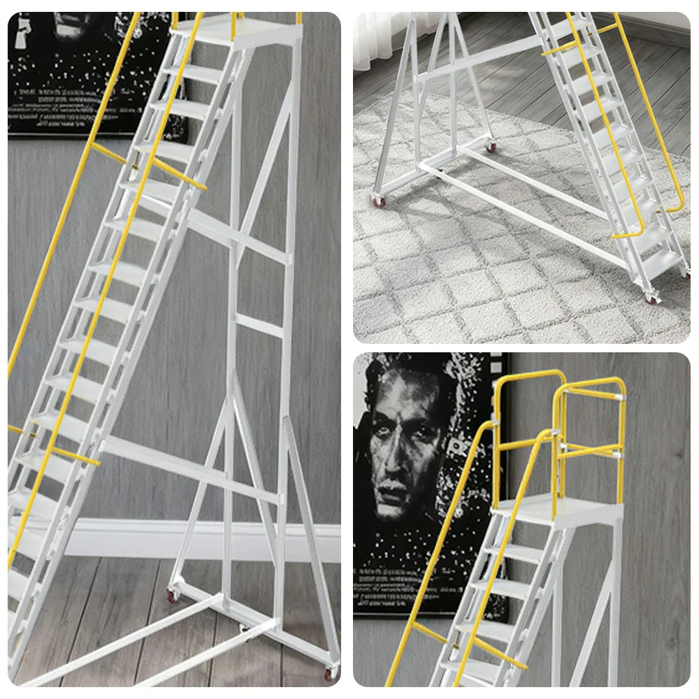 GROVIA Aluminium Platform Ladder 20 Step - Heavy-Duty Safety Rail, Anti-Slip Steps & Lockable Wheels - Image 3