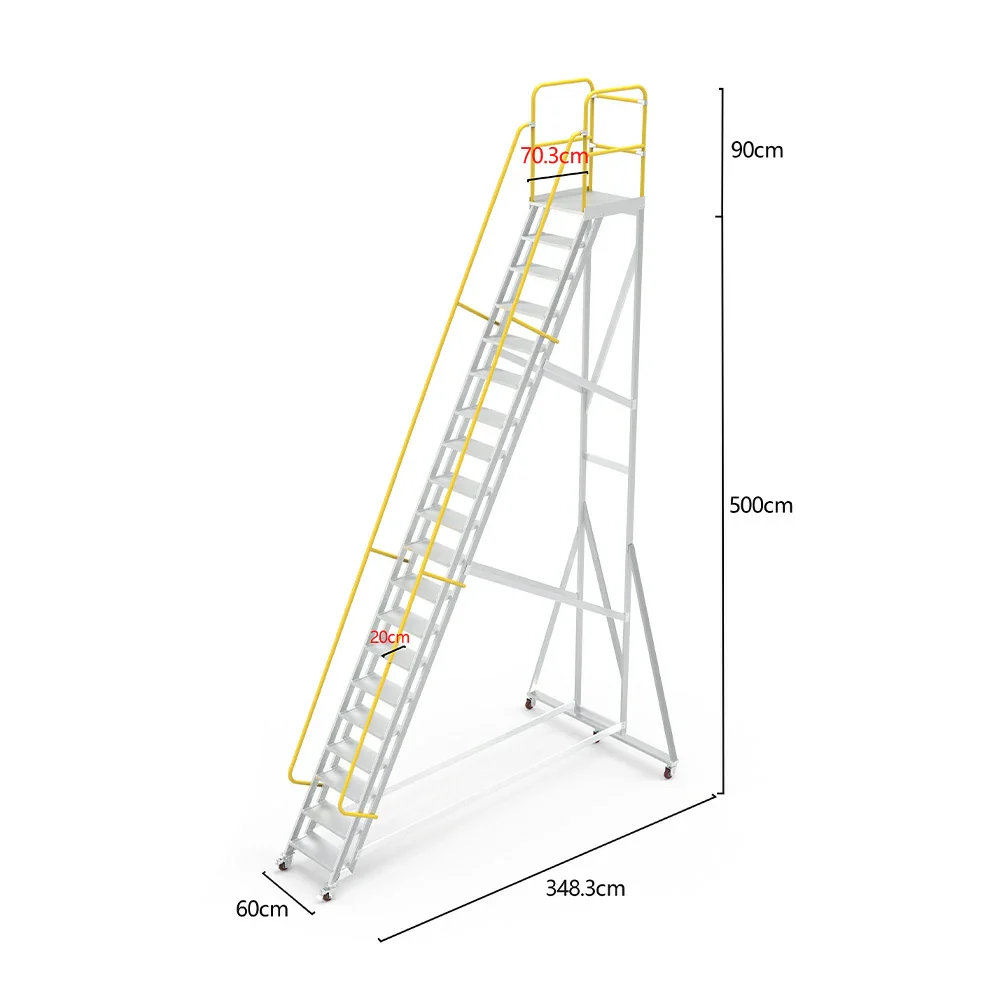 GROVIA Aluminium Platform Ladder 20 Step - Heavy-Duty Safety Rail, Anti-Slip Steps & Lockable Wheels - Image 5
