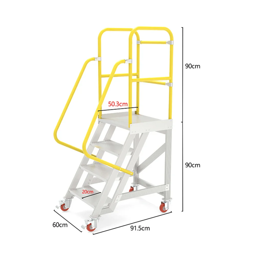 GROVIA Aluminium Platform Ladder 4 Step 90/100cm - Heavy-Duty Safety Rail, Anti-Slip Steps & Lockable Wheels - Image 5