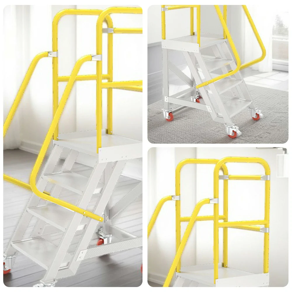 GROVIA Aluminium Platform Ladder 4 Step 90/100cm - Heavy-Duty Safety Rail, Anti-Slip Steps & Lockable Wheels - Image 8