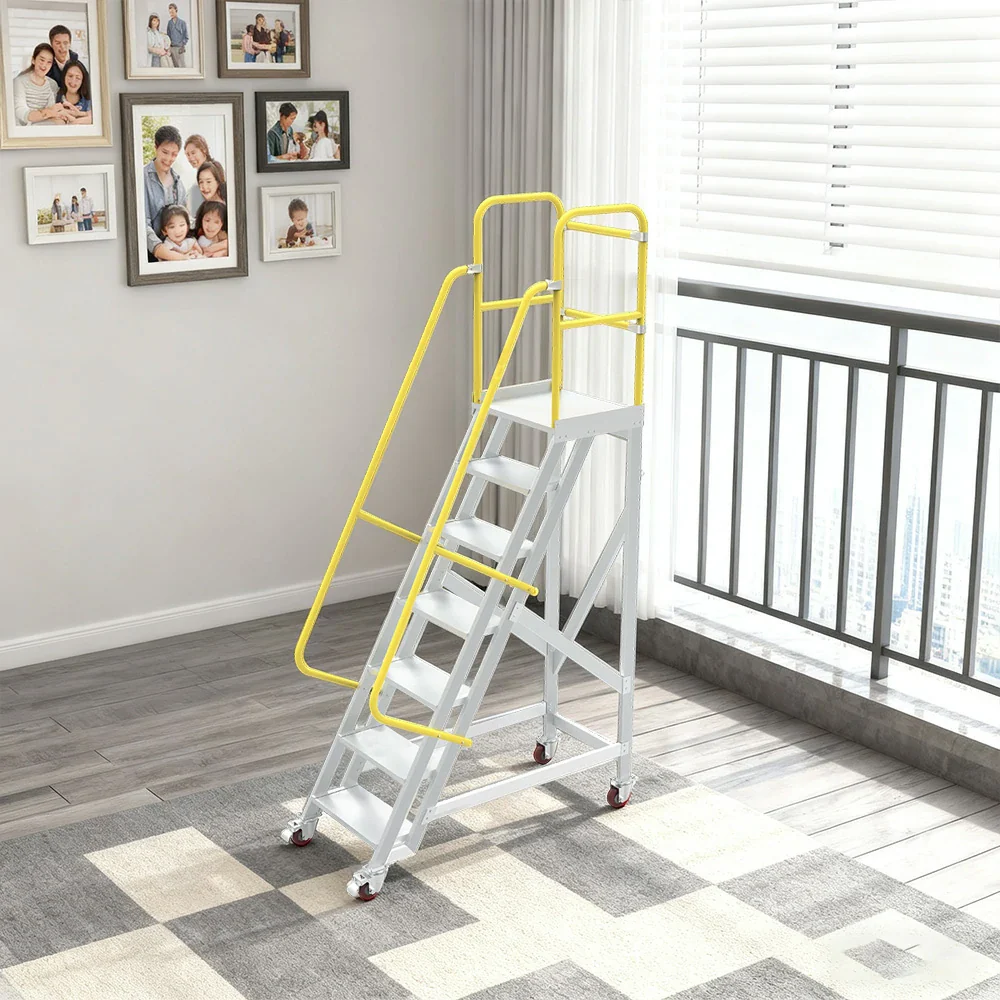 GROVIA Aluminium Platform Ladder 5/6/7 Step - Heavy-Duty Safety Rail, Anti-Slip Steps & Lockable Wheels - Image 12