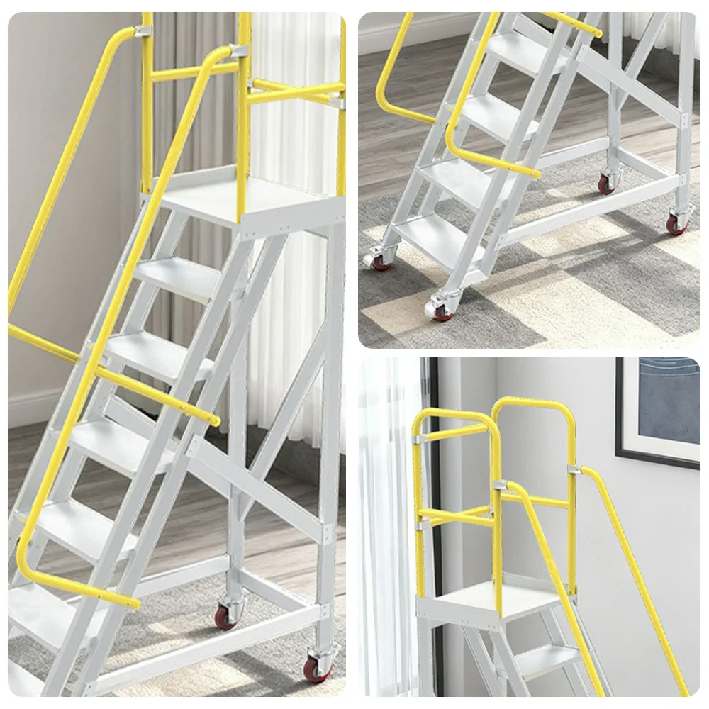 GROVIA Aluminium Platform Ladder 5/6/7 Step - Heavy-Duty Safety Rail, Anti-Slip Steps & Lockable Wheels - Image 13