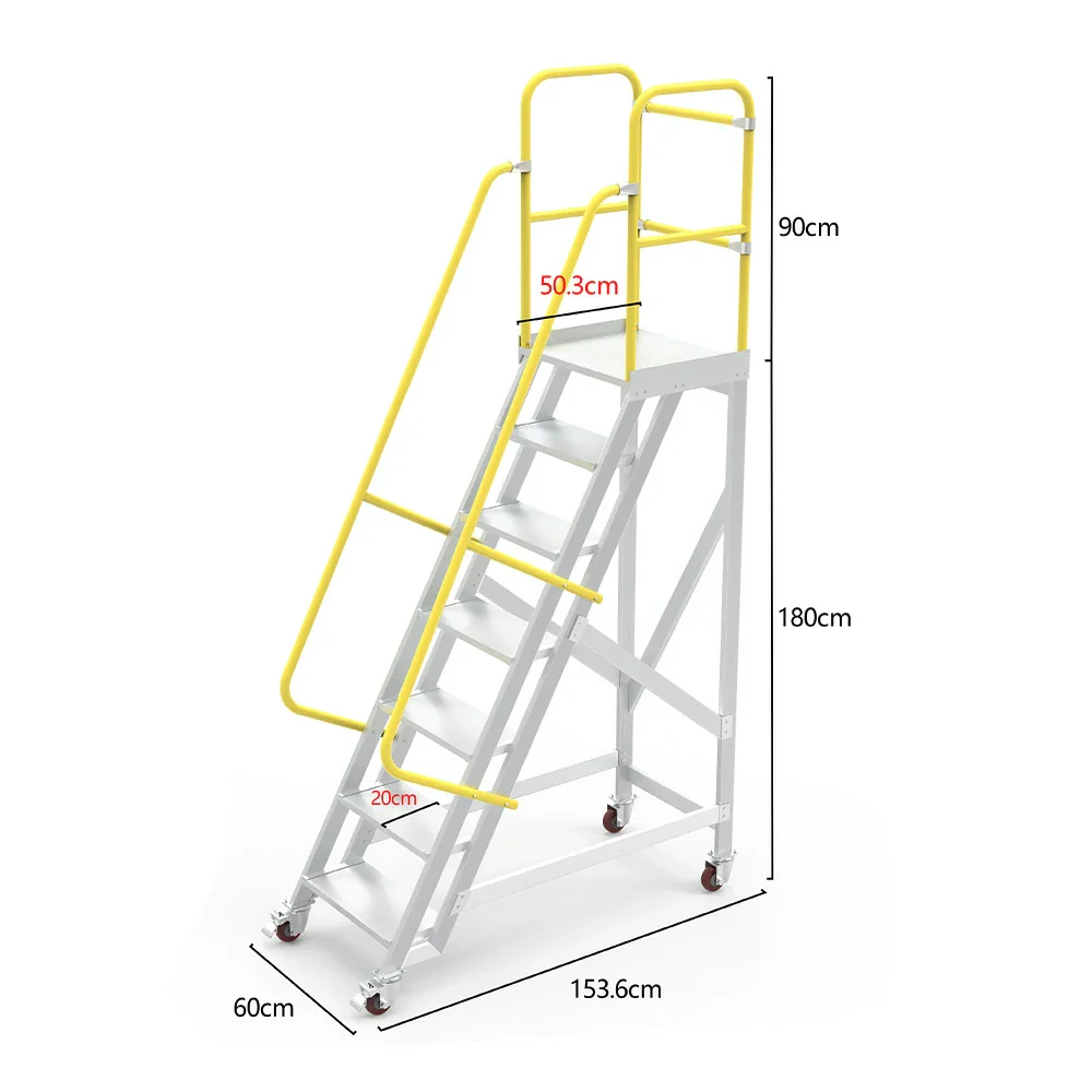 GROVIA Aluminium Platform Ladder 5/6/7 Step - Heavy-Duty Safety Rail, Anti-Slip Steps & Lockable Wheels - Image 15
